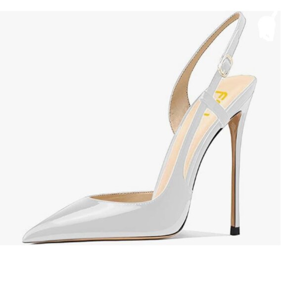 FSJ White Sexy Pointed Toe D'Orsay High Heel Slingback Pumps Sandals Cutout Shoe - Picture 1 of 8